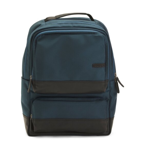 BOCONI Navy Ballistic Nylon Backpack With Nappa Leather Trim